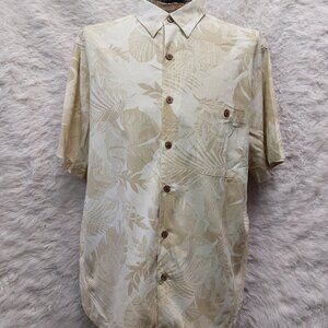 Caribbean Hawaiian Shirt Mens Silk Blend Beige Camp Tropical XL